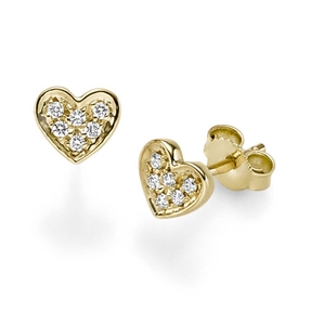 Ohrstecker Herzen 585 Gold Gelbgold mit 12 Diamanten 0,11ct. TW-SI