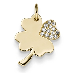 Anhänger Kleeblatt 585 Gold Gelbgold mit 13 Diamanten 0,11ct. TW-SI