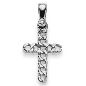 Anhänger Kreuz 23x11,5mm aus 585 Gold Weißgold Panzerkette-Muster