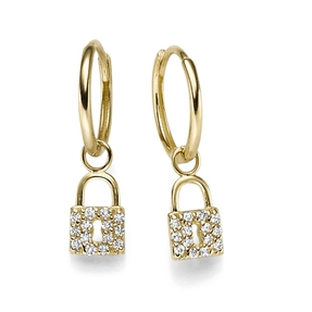 Creolen mit Einhänger Schlößchen 585 Gold Gelbgold 28 Diamanten 0,14 Ct TW-SI