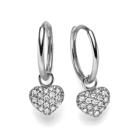 Creolen mit Einhänger Herz Herzchen 585 Weißgold 36 Diamanten 0,18 Ct TW-SI