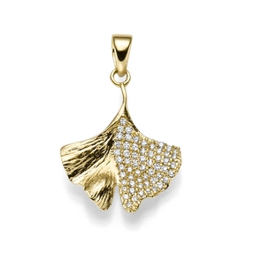 Anhänger Ginkoblatt aus 585 Gelbgold mit 58 Diamanten 0,21 Ct TW-SI Anhänger Ginkoblatt aus 585 Gelbgold mit 58 Diamanten 0,21 Ct TW-SI