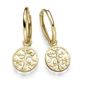 Creolen mit Einhänger Ohrhänger Lebensbaum 585 Gold Gelbgold Ohrschmuck glänzend Creolen mit Einhänger Ohrhänger Lebensbaum 585 Gold Gelbgold Ohrschmuck glänzend