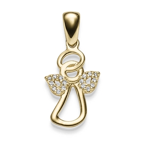 Anhänger Engel 10,5x22,5mm aus 585 Gold Gelbgold mit 16 Diamanten 0.08ct TW-SI