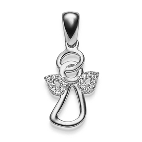 Anhänger Engel 10,5x22,5mm aus 585 Gold Weißgold mit 16 Diamanten 0.08ct TW-SI