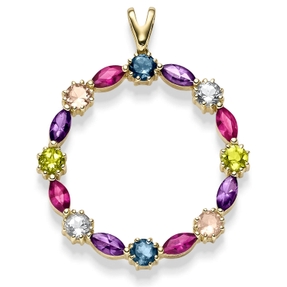 Anhänger Kreis 16 Farbsteine Blautopas Peridot Amethyst Quarz 585 Gold 31x41mm Anhänger Kreis 16 Farbsteine Blautopas Peridot Amethyst Quarz 585 Gold 31x41mm