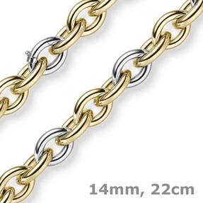 14mm Armband Phantasiearmband Armkette Armschmuck aus 585 Gold gelb/weiß 22cm