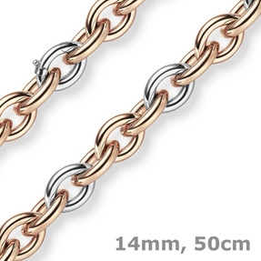 14mm Kette Phantasiekette Halskette Collier aus 585 Gold weiß/rot bicolor 50cm