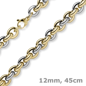 12mm Rund-Ankerkette Halskette Collier Phantasiekette 585 Gold gelb/weiß 45cm