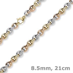 8,5mm Rundanker Armband Phantasiearmband aus 585 Gold gelb/rot/weiß 21cm
