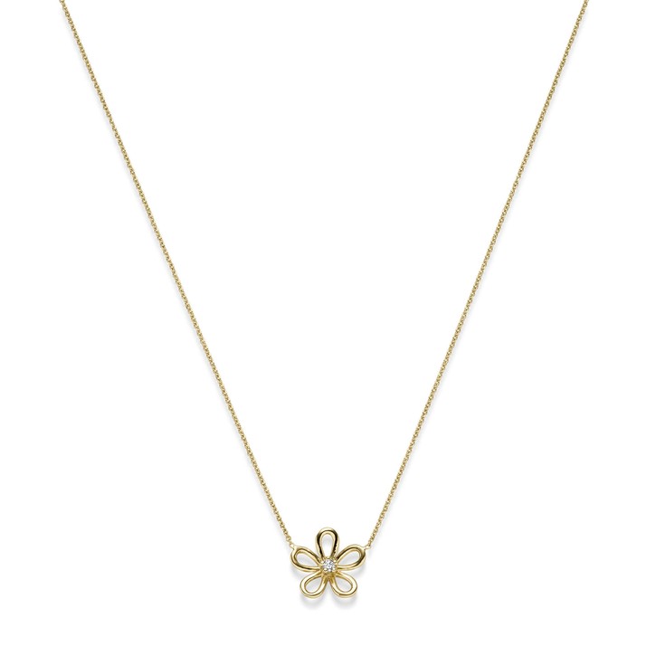 Collier Blume aus 585 Gold mit Brillant 0.07ct TW-SI