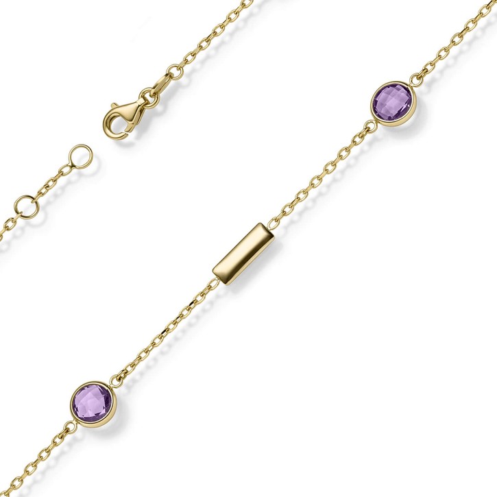 Armband aus 585 Gelbgold mit Amethyst lila violett 18-19cm