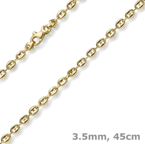 3,5mm Kette Collier Bohnenkette Schiffsankerkette 585 Gold Gelbgold 45cm Unisex