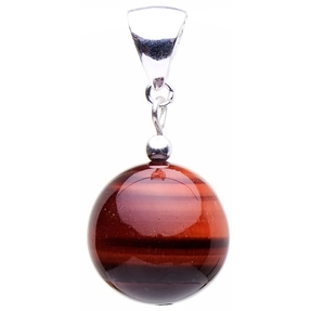 Anhänger aus rotem Tigerauge & 925 Silber rot-braun glatt Kugel Halsschmuck Damen