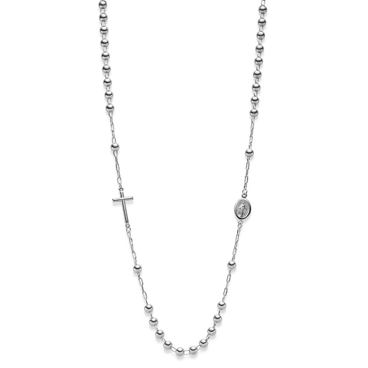 Rosenkranz 5mm Kugelkette Kreuz und Amulett 585 Weißgold