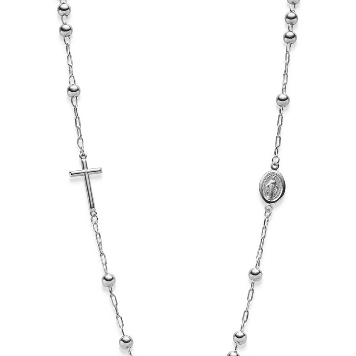 Rosenkranz 5mm Kugelkette Kreuz und Amulett 585 Weißgold