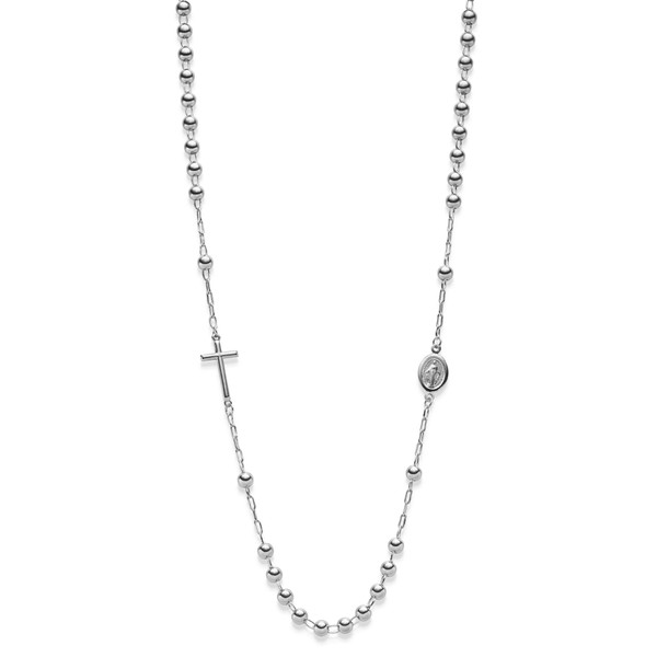Rosenkranz 5mm Kugelkette Kreuz und Amulett 585 Weißgold