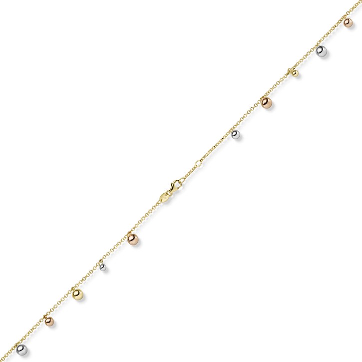 Fußkette mit Kügelchen 585 Gold tricolor 25cm