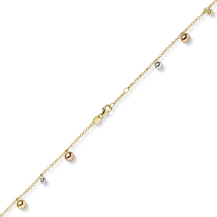 Fußkette mit Kügelchen 585 Gold tricolor 25cm