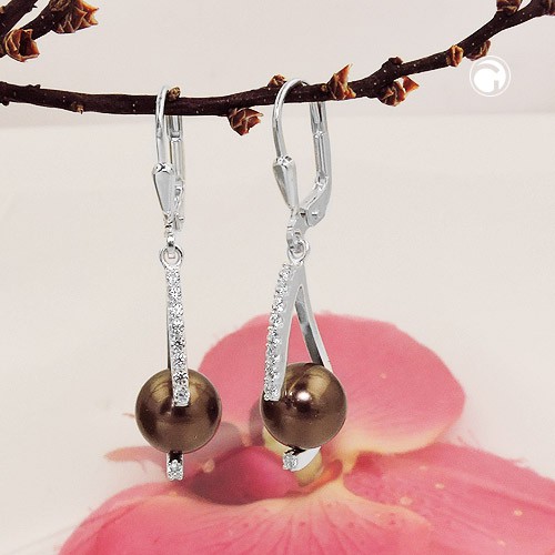 Ohrhänger braune Kristall-Perle 925 Silber