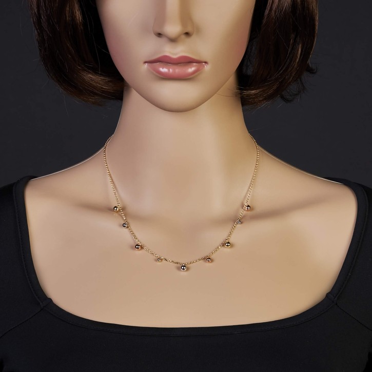 Collier mit Kügelchen 585 Gold tricolor 45cm