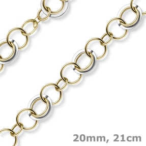 20mm Ringkette Phantasie-Armband Armkette aus 585 Gold Gelbgold Weißgold 21cm