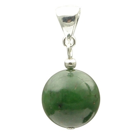 Edelstein-Anhänger aus kanadischer Jade dunkel-grün & 925 Silber Kugel glatt schlicht