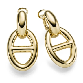 Paar Creolen Ohrringe 34x17,5mm mit Anhänger Steg-Anker 585 Gold Gelbgold Paar Creolen Ohrringe 34x17,5mm mit Anhänger Steg-Anker 585 Gold Gelbgold