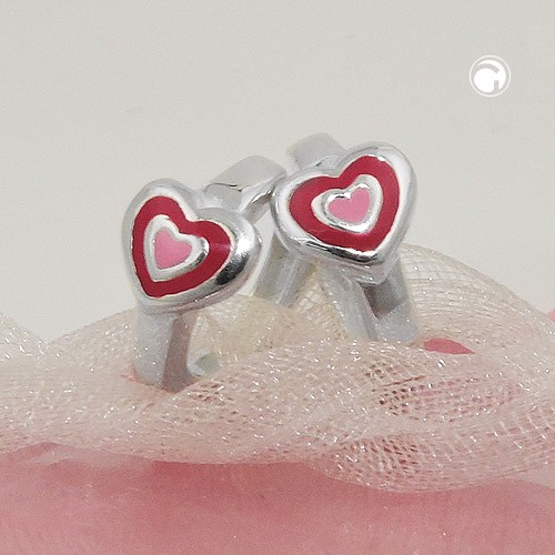 Creolen mit Herzen pink-rot lackiert 925 Silber