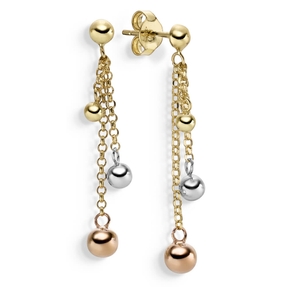 Paar Ohrhänger mit Kügelchen Hängerstecker 38,5mm Ohrschmuck 585 Gold tricolor Paar Ohrhänger mit Kügelchen Hängerstecker 38,5mm Ohrschmuck 585 Gold tricolor