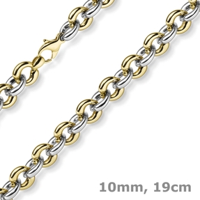 10mm breites Armband Phantasiekette Armschmuck aus 585 Gold gelb/weiß 19cm 10mm breites Armband Phantasiekette Armschmuck aus 585 Gold gelb/weiß 19cm