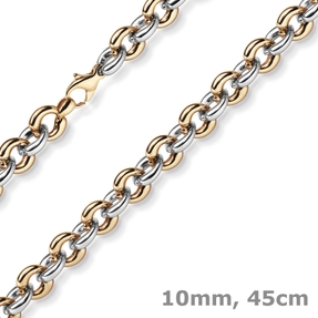 10mm breite Phantasiekette Halskette Collier aus 585 Gold weiß/rot 45cm