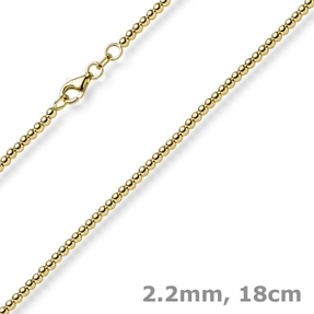 2,2mm Armband Kugelkette aus 585 Gold Gelbgold glatt poliert 18cm