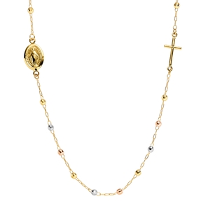 Rosenkranz Kette mit Amulett & Kreuz aus 585 Gold gelb/weiß/rot 45cm Rosenkranz Kette mit Amulett & Kreuz aus 585 Gold gelb/weiß/rot 45cm