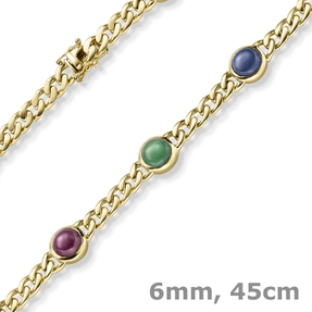 6mm Panzer-Kette 5 Edelsteine 2 Rubine 2 Saphire 1 Smaragd 585 Gelbgold 45cm 6mm Panzer-Kette 5 Edelsteine 2 Rubine 2 Saphire 1 Smaragd 585 Gelbgold 45cm