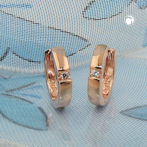 Creolen 12x2mm Zirkonia 925 Silber rotvergoldet