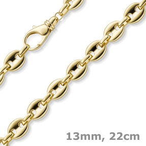 13mm Armband Schiffsankerkette Bohnenkette aus 585 Gold Gelbgold 22cm Herren 13mm Armband Schiffsankerkette Bohnenkette aus 585 Gold Gelbgold 22cm Herren