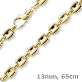13mm Kette Halskette Schiffsankerkette Bohnenkette 585 Gold Gelbgold 65cm Herren 13mm Kette Halskette Schiffsankerkette Bohnenkette 585 Gold Gelbgold 65cm Herren