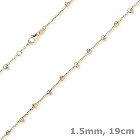 1,5mm Armband mit Kügelchen diamantiert 585 Gold gelb/rot/weiß tricolor 19cm