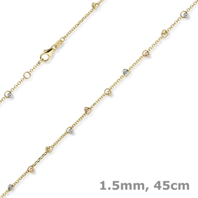 1,5mm Kette Collier mit Kügelchen diamantiert aus 585 Gold gelb/rot/weiß 45cm 1,5mm Kette Collier mit Kügelchen diamantiert aus 585 Gold gelb/rot/weiß 45cm