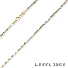 1,9mm Armband Stäbchen-Kugel diamantiert aus 585 Gold gelb/weiß bicolor 19cm