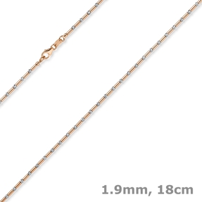 1,9mm Armband Stäbchen-Kugel diamantiert aus 585 Gold weiß/rot bicolor 18cm