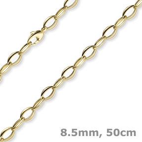 8,5mm Kette Halskette Collier Spitzoval aus 585 Gold Gelbgold 50cm