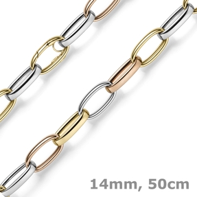 14mm breite Phantasie Kette Halskette Collier aus 585 Gold gelb/rot/weiß 50cm