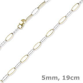 5mm Phantasie Armband mit ovalen Kettengleidern aus 585 Gold gelb/weiß 19cm