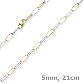 5mm Phantasie Armband mit ovalen Kettengleidern aus 585 Gold gelb/weiß 21cm 5mm Phantasie Armband mit ovalen Kettengleidern aus 585 Gold gelb/weiß 21cm