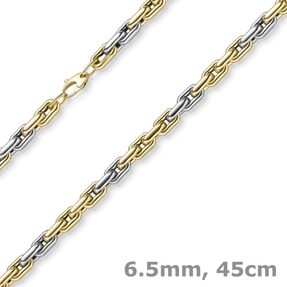 6,5mm Phantasie Kette Halskette Collier aus 585 Gold gelb/weiß bicolor 45cm