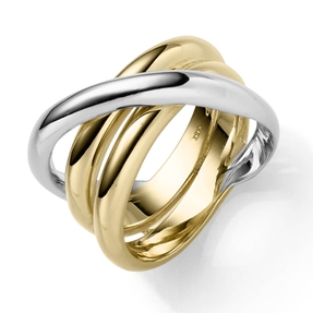 Breiter Ring Damenring aus 585 Gold gelb/weiß gekreuzt glänzend B:12mm