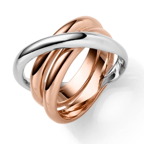 Breiter Ring Damenring aus 585 Gold weiß/rot gekreuzt glänzend B:12mm