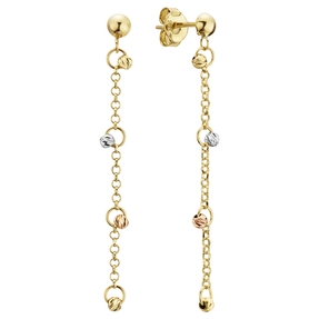 Ohrringe Ohrhänger 50mm Kügelchen diamantiert 585 Gold gelb/weiß/rot